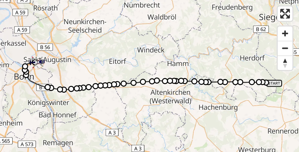 Routekaart van de vlucht: Polizeihubschrauber nach Sankt Augustin, Richthofenstraße