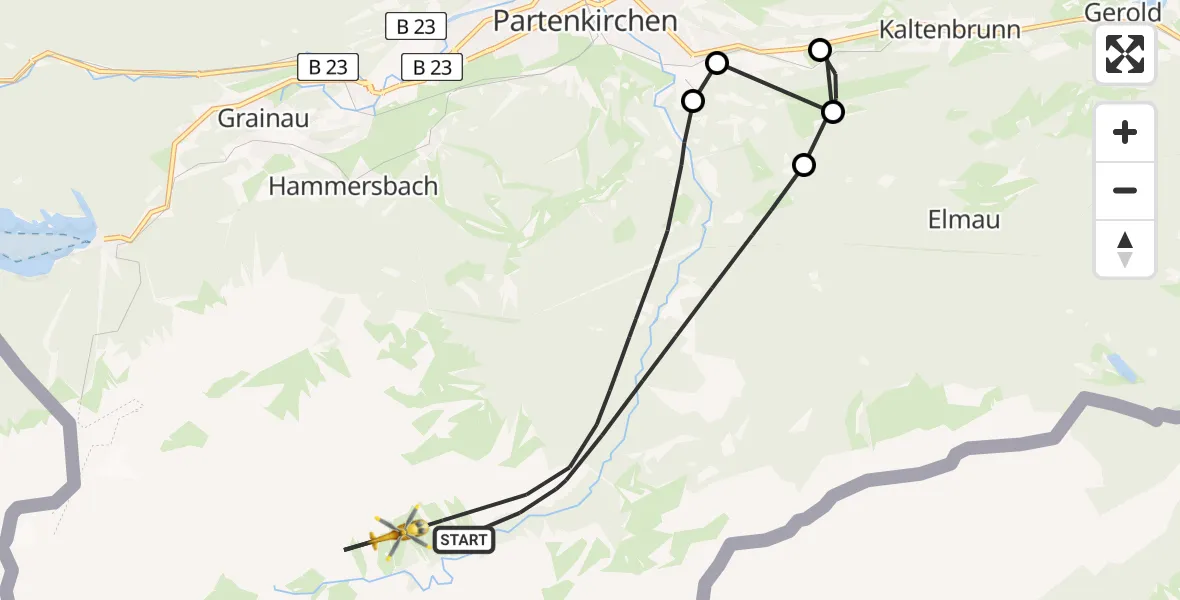 Routekaart van de vlucht: Rettungshubschrauber nach Garmisch-Partenkirchen, Schützensteig