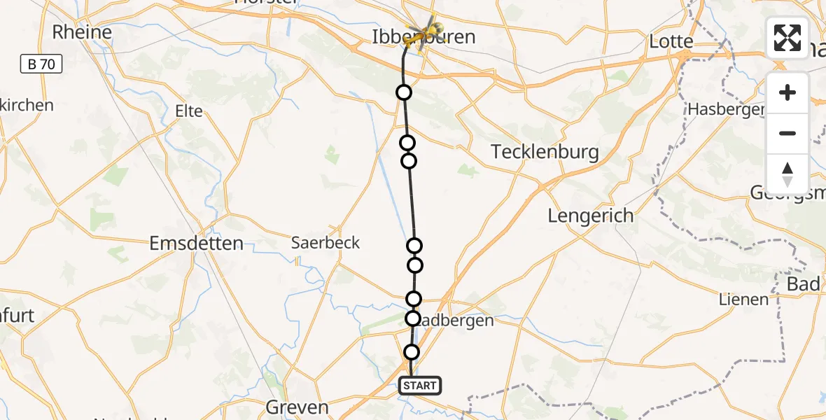 Flugroute Ambulanzhubschrauber Schmedehausen - Ibbenbüren, 09 März 2026, 15:46