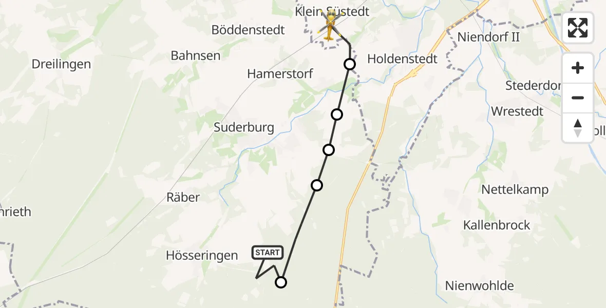 Flugroute Rettungshubschrauber Hösseringen - Klein Süstedt, 09 März 2026, 15:49