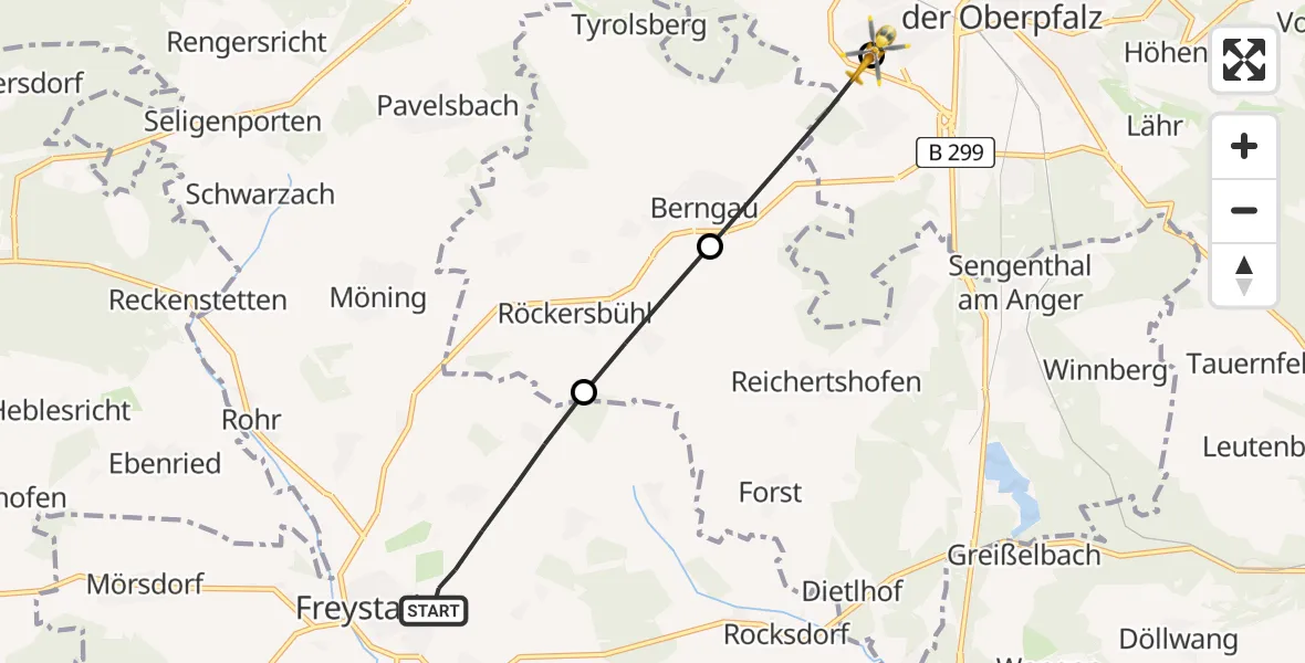 Routekaart van de vlucht: Ambulanzhubschrauber nach Neumarkt in der Oberpfalz, Rohrweg