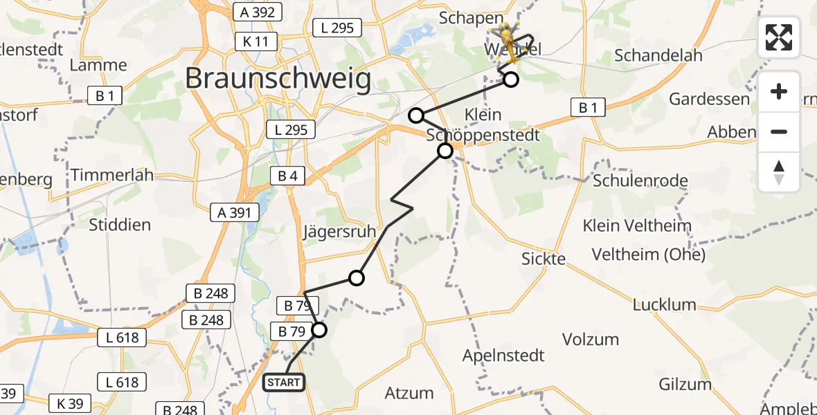 Routekaart van de vlucht: Rettungshubschrauber nach Weddel, Nordstraße