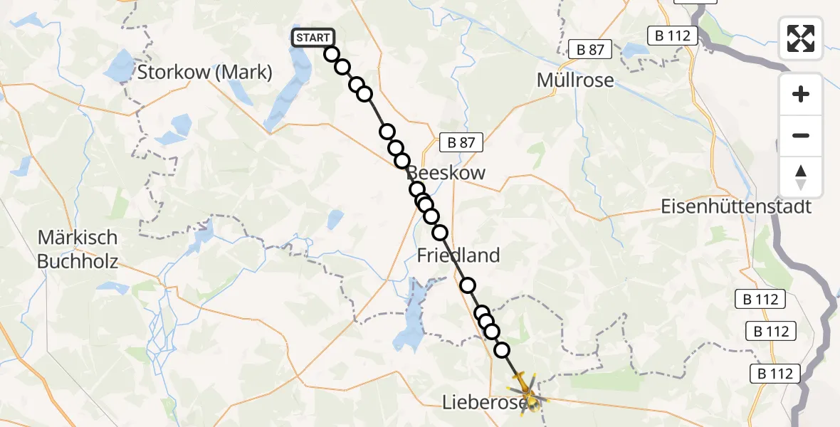 Flugroute Rettungshubschrauber Pieskow - Jamlitz, 09 März 2026, 16:04