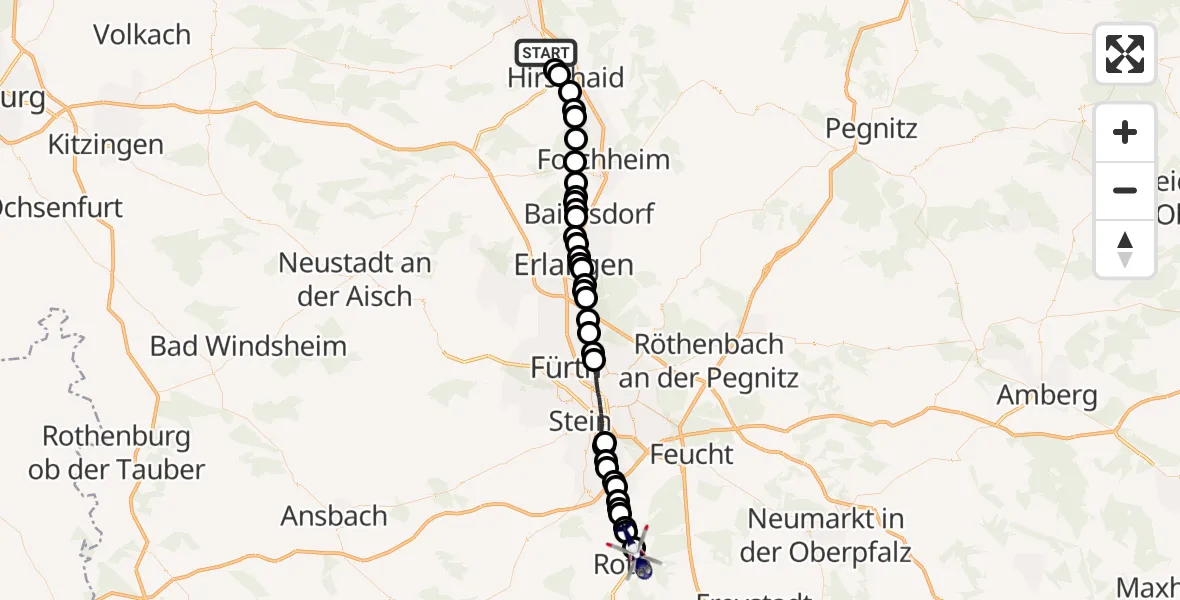 Routekaart van de vlucht: Polizeihubschrauber nach Meckenlohe