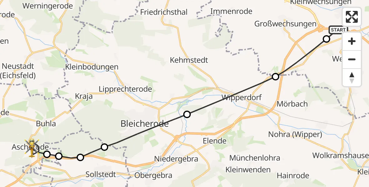 Flugroute Rettungshubschrauber Hesserode - Ascherode, 09 März 2026, 16:13
