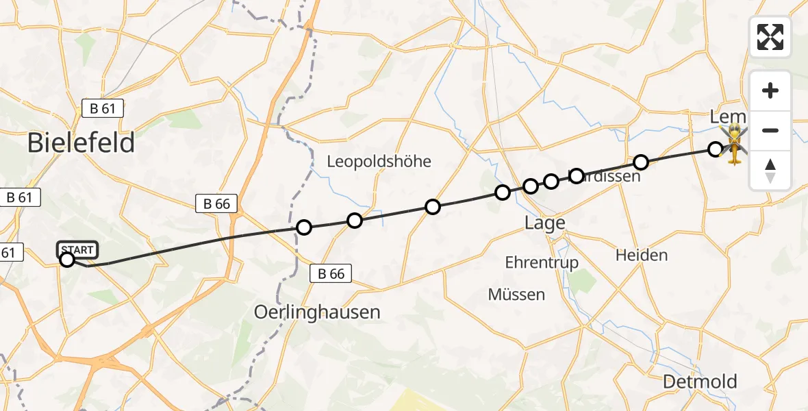 Flugroute Rettungshubschrauber Luftrettungszentrum Bielefeld - Lemgo, 09 März 2026, 16:20