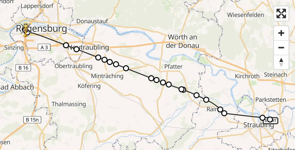 Routekaart van de vlucht: Rettungshubschrauber nach Barmherzige Brüder (Brothers of Mercy) Hospital Regensburg