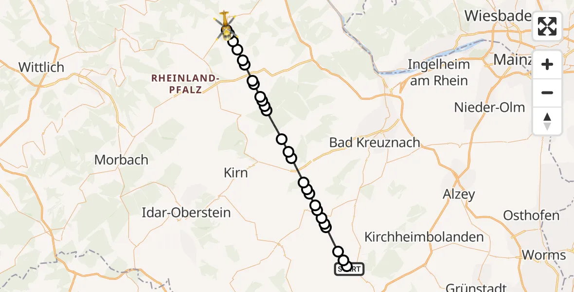 Routekaart van de vlucht: Rettungshubschrauber nach Bell (Hunsrück), Hunsrückhöhenstraße