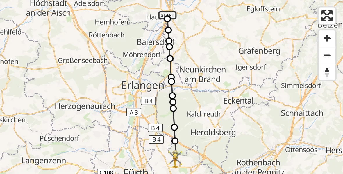 Routekaart van de vlucht: Rettungshubschrauber nach Nuremberg Airport