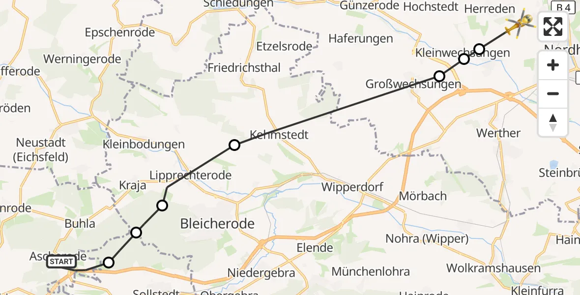 Flugroute Rettungshubschrauber Ascherode - Hesserode, 09 März 2026, 16:47