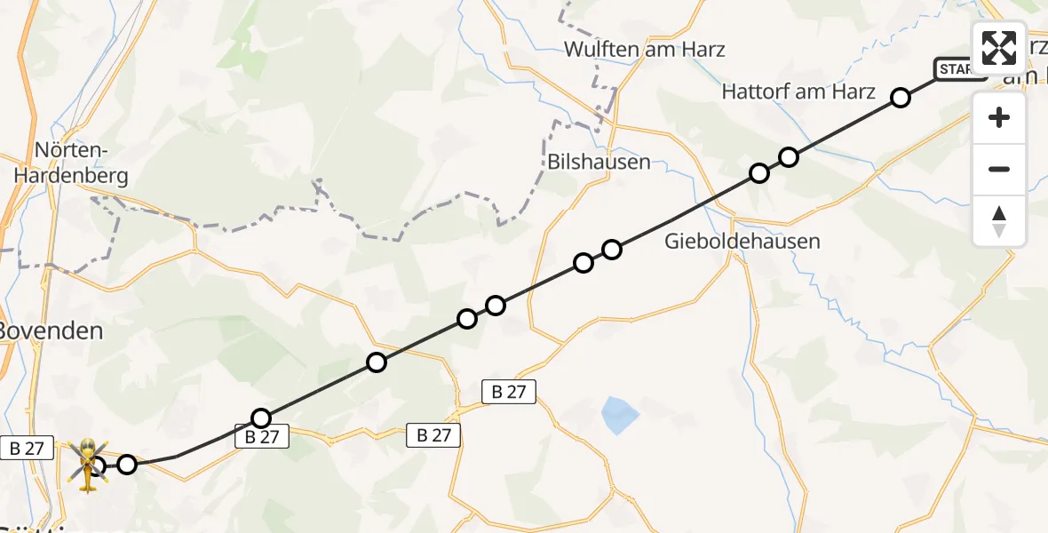 Flugroute Rettungshubschrauber Elbingerode - Göttingen University Clinic Heliport, 09 März 2026, 16:51