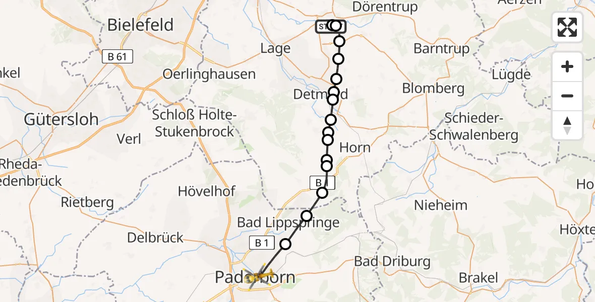 Flugroute Rettungshubschrauber Lemgo - Paderborn, 09 März 2026, 16:59