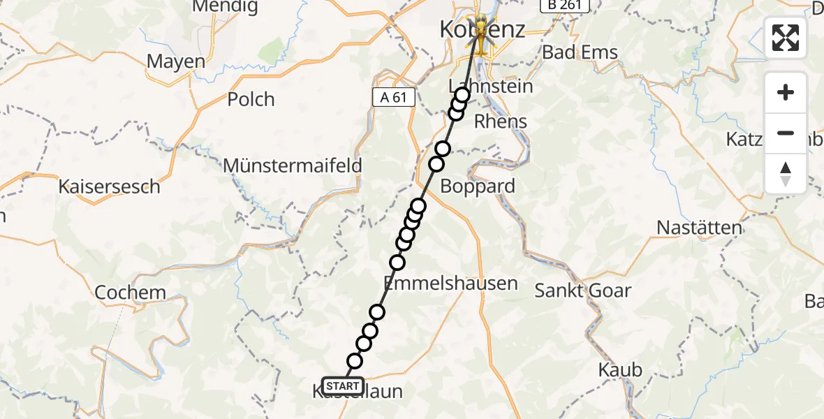 Routekaart van de vlucht: Rettungshubschrauber nach Koblenz, Johannes-Müller-Straße