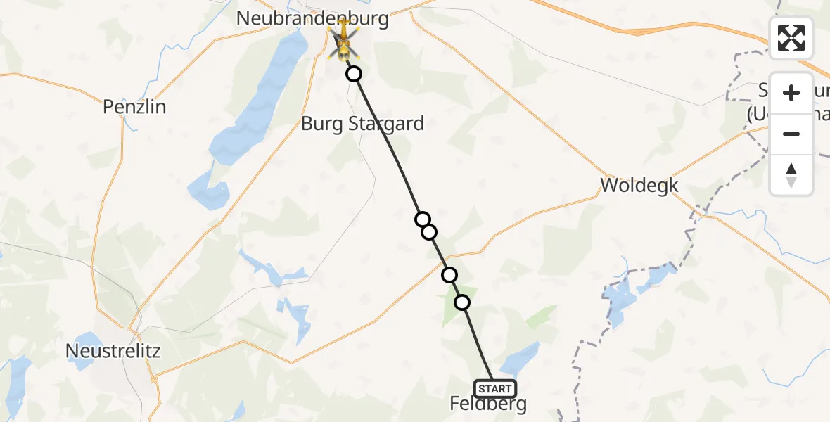 Flugroute Rettungshubschrauber Feldberg - Neubrandenburg, 09 März 2026, 17:12