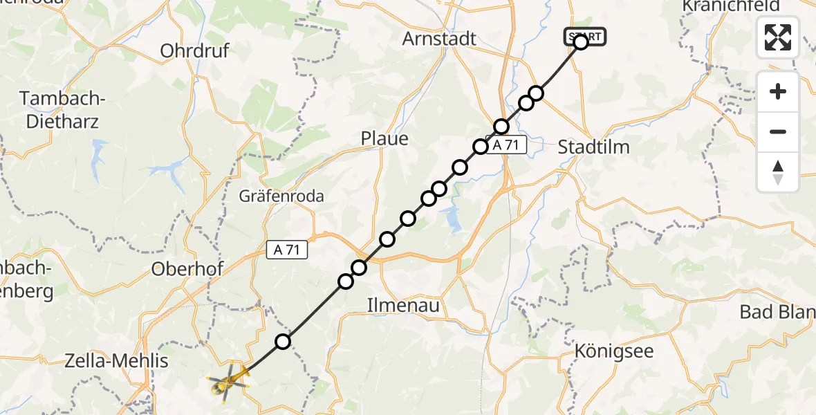 Flugroute Rettungshubschrauber Wülfershausen - Suhl, 09 März 2026, 17:18