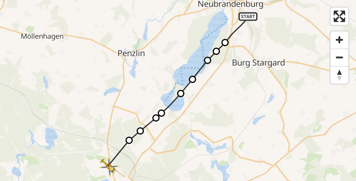Flugroute Rettungshubschrauber Neubrandenburg - Neustrelitz, 09 März 2026, 17:38