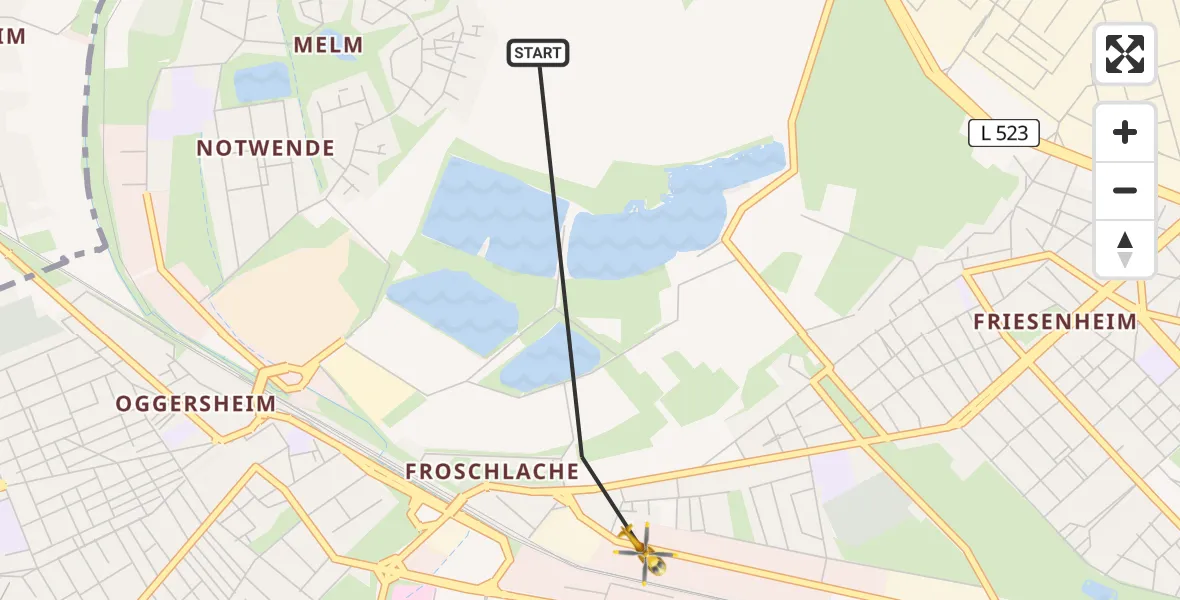 Flugroute Rettungshubschrauber Ludwigshafen am Rhein - Ludwigshafen am Rhein, 09 März 2026, 17:38
