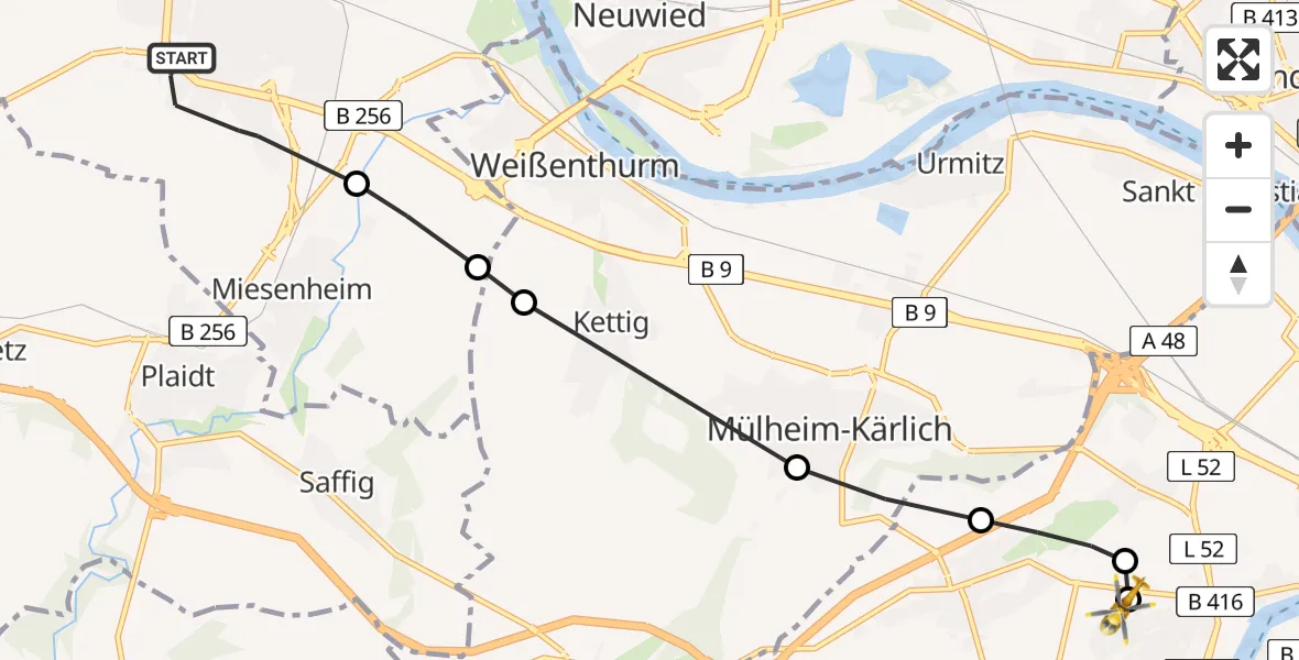 Routekaart van de vlucht: Rettungshubschrauber nach Koblenz, Rübenacher Straße