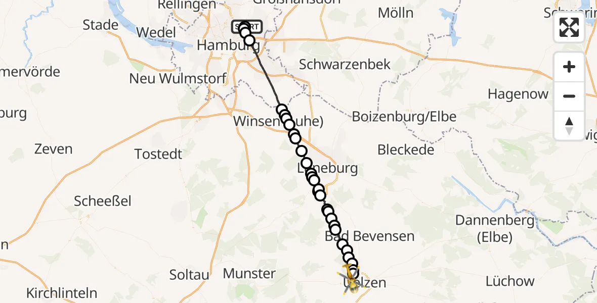 Routekaart van de vlucht: Rettungshubschrauber nach Uelzen, Barnser Weg