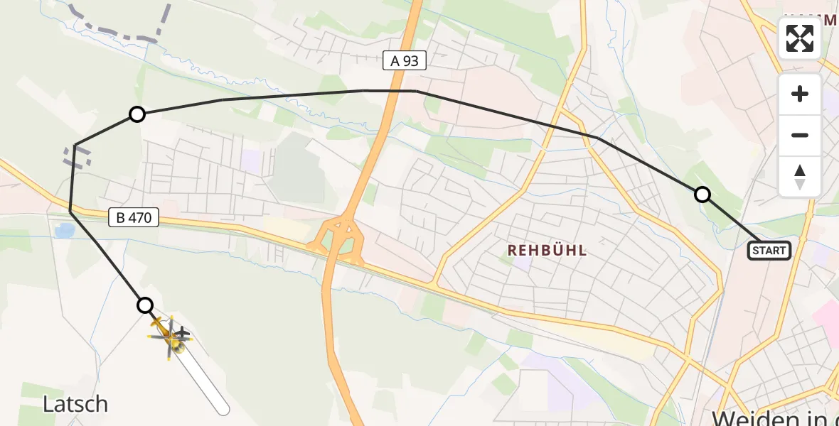 Routekaart van de vlucht: Rettungshubschrauber nach Weiden in der Oberpfalz Airfield