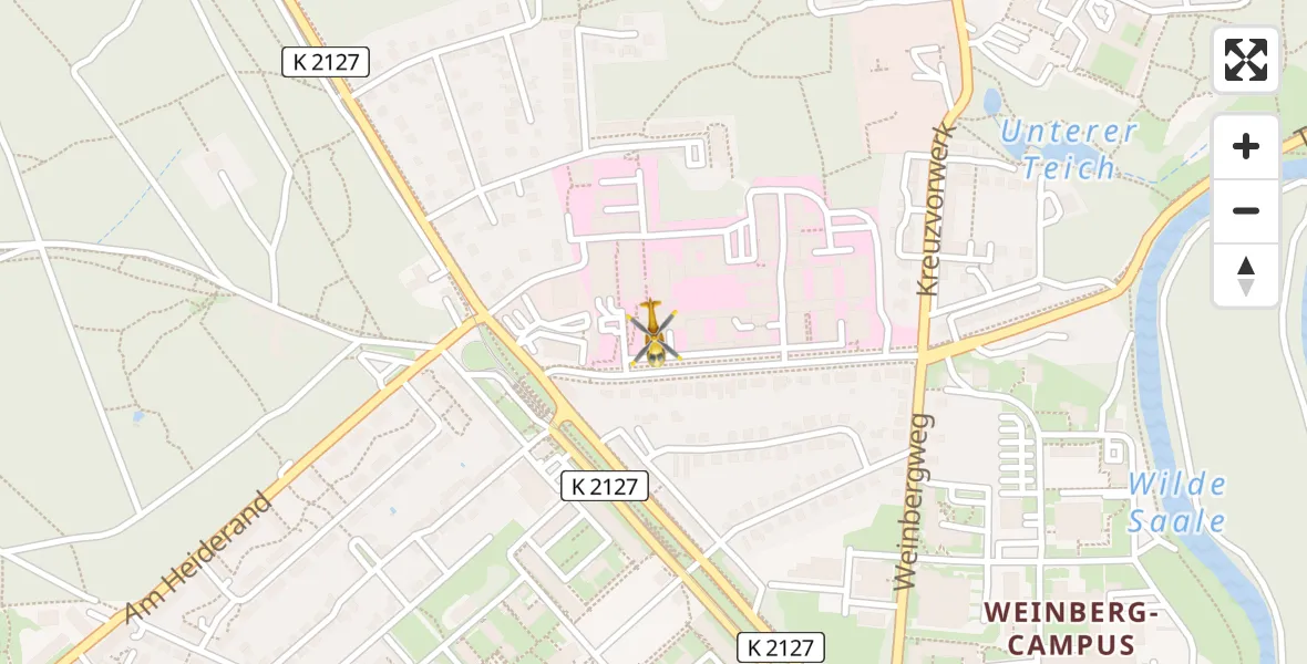 Flugroute Rettungshubschrauber Halle (Saale) University Hospital - Halle (Saale) University Hospital, 09 März 2026, 18:26
