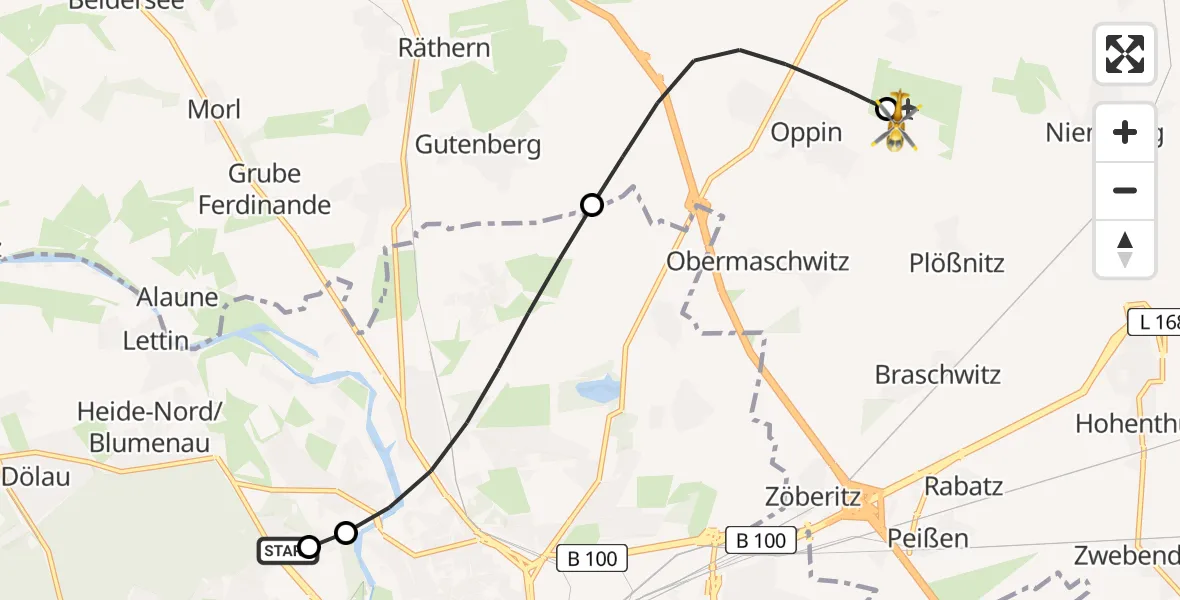 Flugroute Rettungshubschrauber Halle (Saale) University Hospital - Halle-Oppin Airfield, 09 März 2026, 18:37