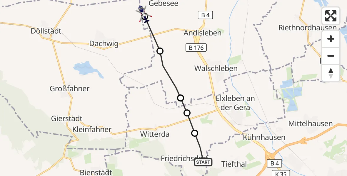 Flugroute Polizeihubschrauber Tiefthal - Dachwig, 09 März 2026, 18:41