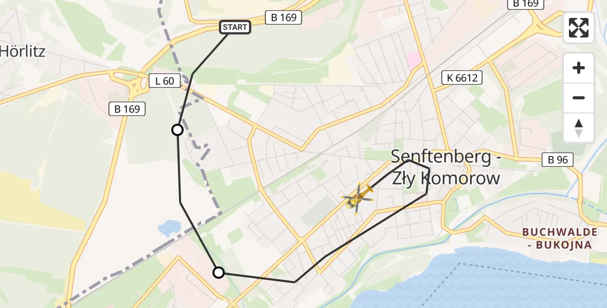 Flugroute Ambulanzhubschrauber Senftenberg - Senftenberg, 09 März 2026, 19:15