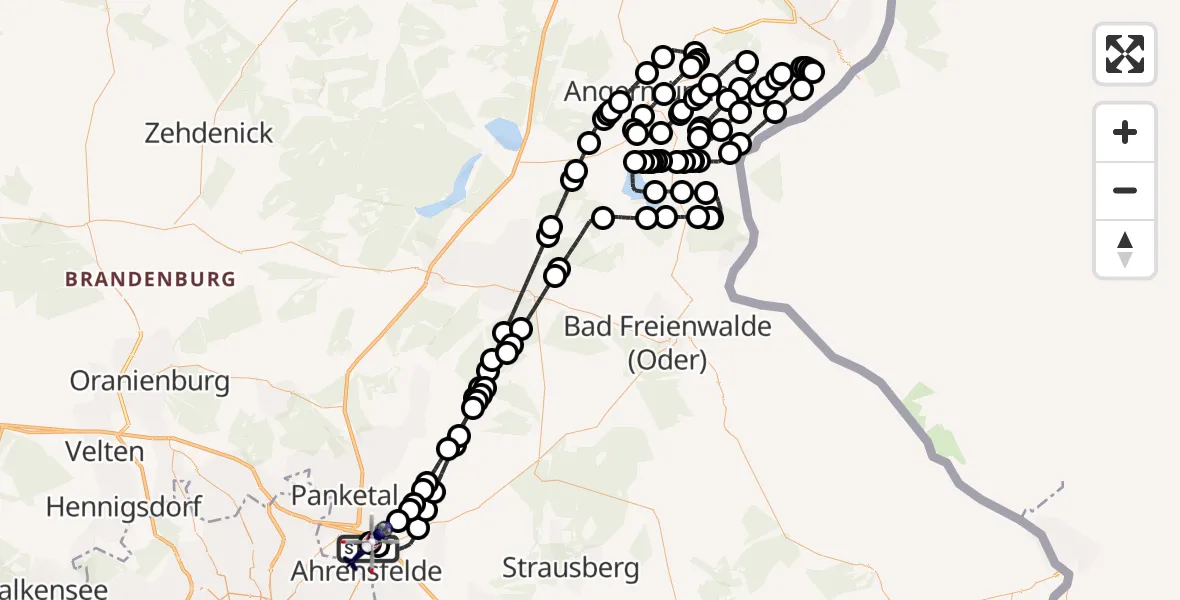Flugroute Polizeihubschrauber Ahrensfelde Heliport - Ahrensfelde Heliport, 09 März 2026, 19:45
