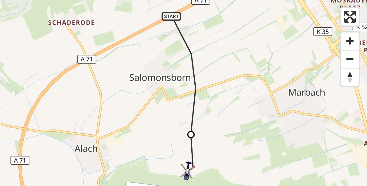 Flugroute Polizeihubschrauber Salomonsborn - Erfurt-Weimar Airport, 09 März 2026, 19:53