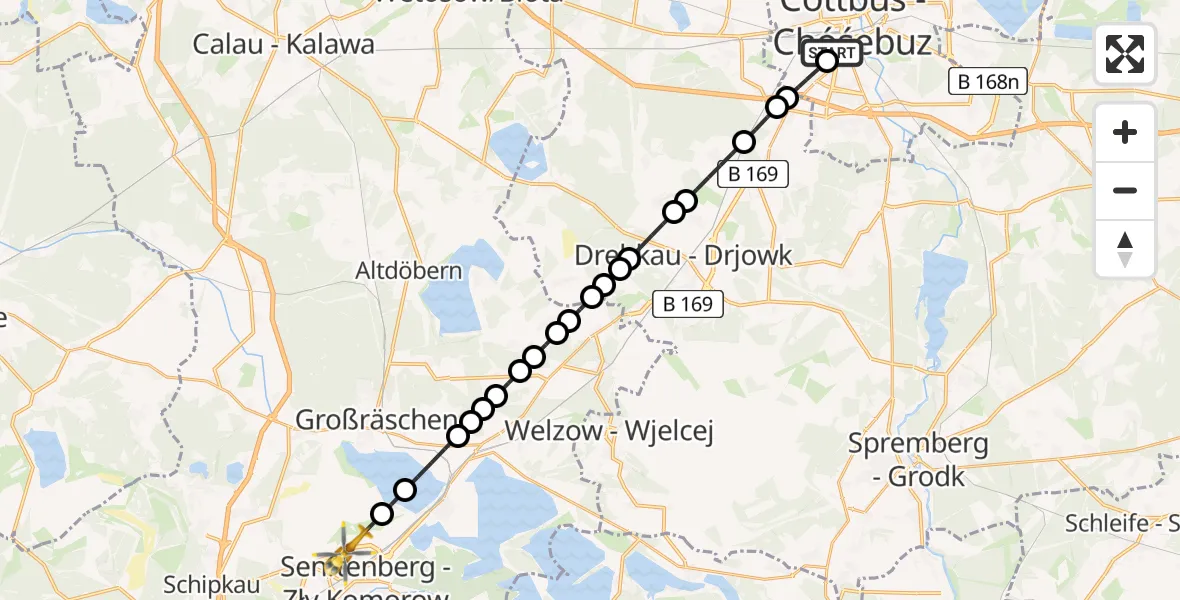 Routekaart van de vlucht: Ambulanzhubschrauber nach ADAC Air Rescue Station Senftenberg Heliport