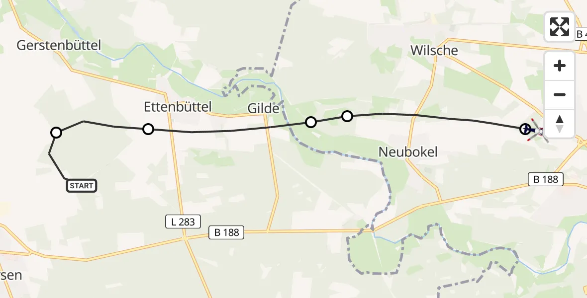 Flugroute Polizeihubschrauber Meinersen - Gifhorn Federal Police Heliport, 09 März 2026, 20:40