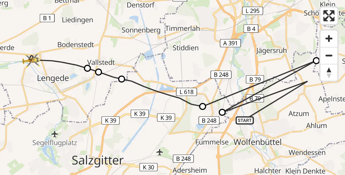 Flugroute Rettungshubschrauber Wolfenbüttel - Lengede, 10 März 2026, 06:26