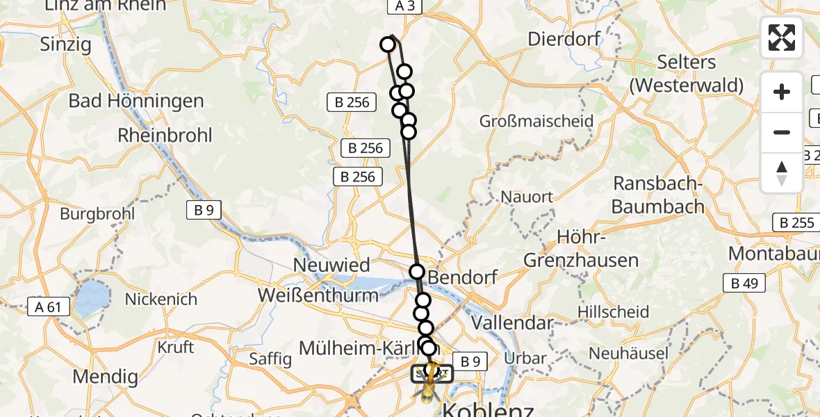 Flugroute Rettungshubschrauber Koblenz - Koblenz, 10 März 2026, 06:32
