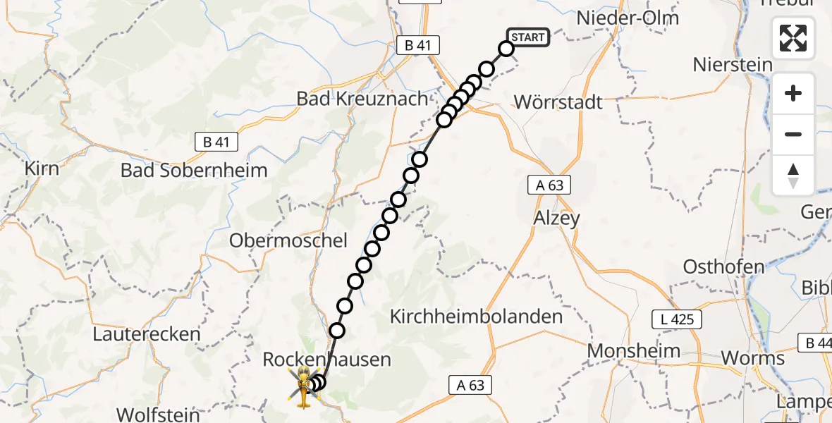 Routekaart van de vlucht: Rettungshubschrauber nach Imsweiler UL