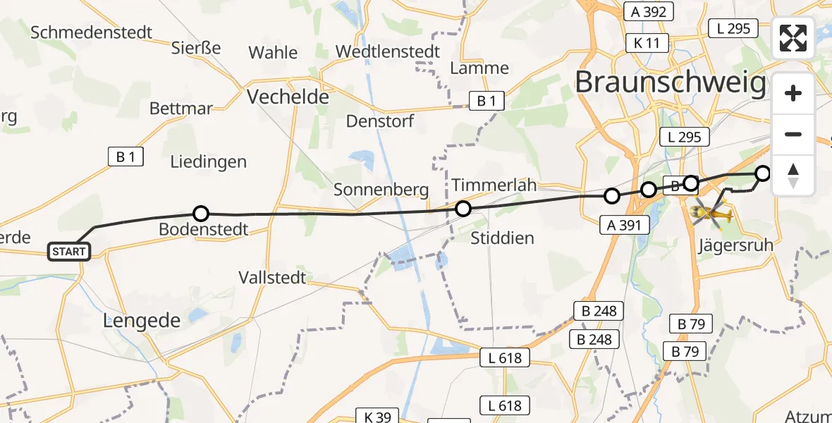 Flugroute Rettungshubschrauber Lengede - Braunschweig-Süd, 10 März 2026, 06:48