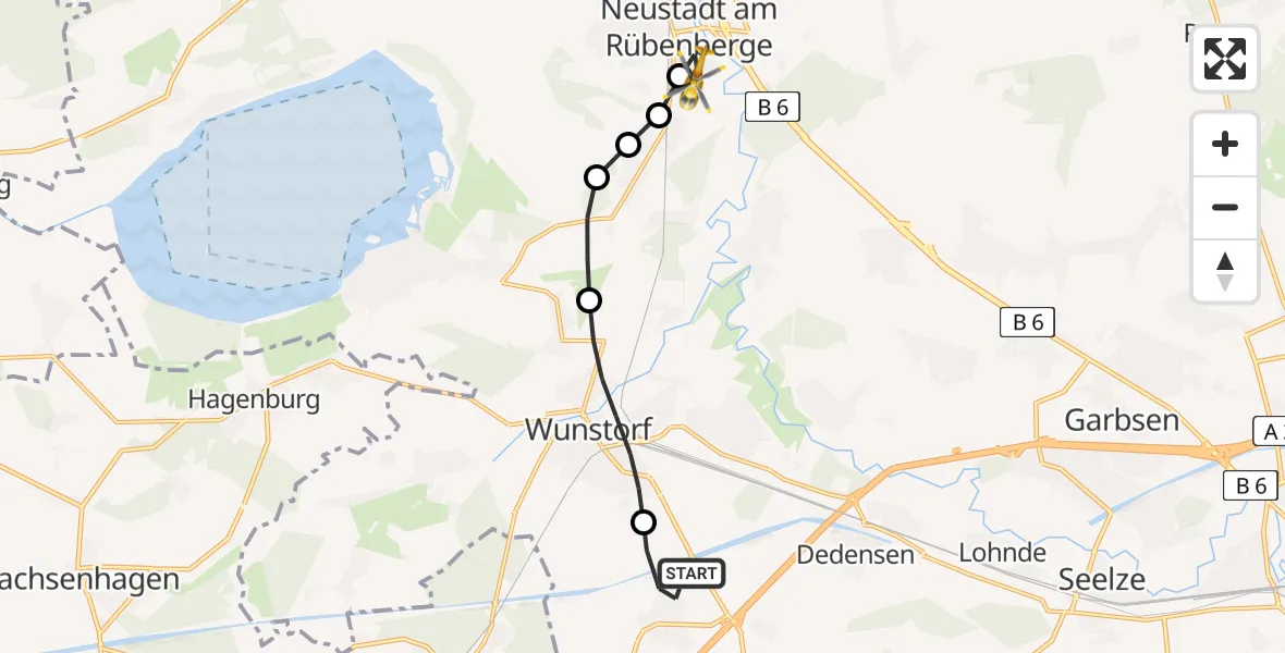 Flugroute Rettungshubschrauber Kolenfeld - Neustadt am Rübenberge, 10 März 2026, 06:59