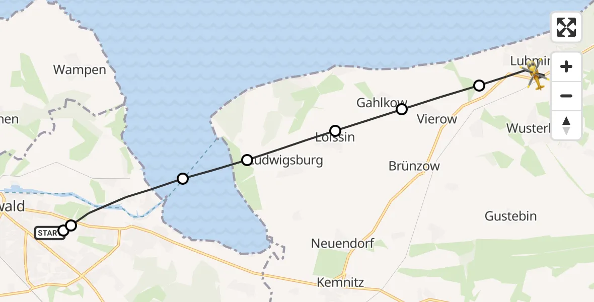 Flugroute Rettungshubschrauber Greifswald Hospital - Lubmin, 10 März 2026, 07:08
