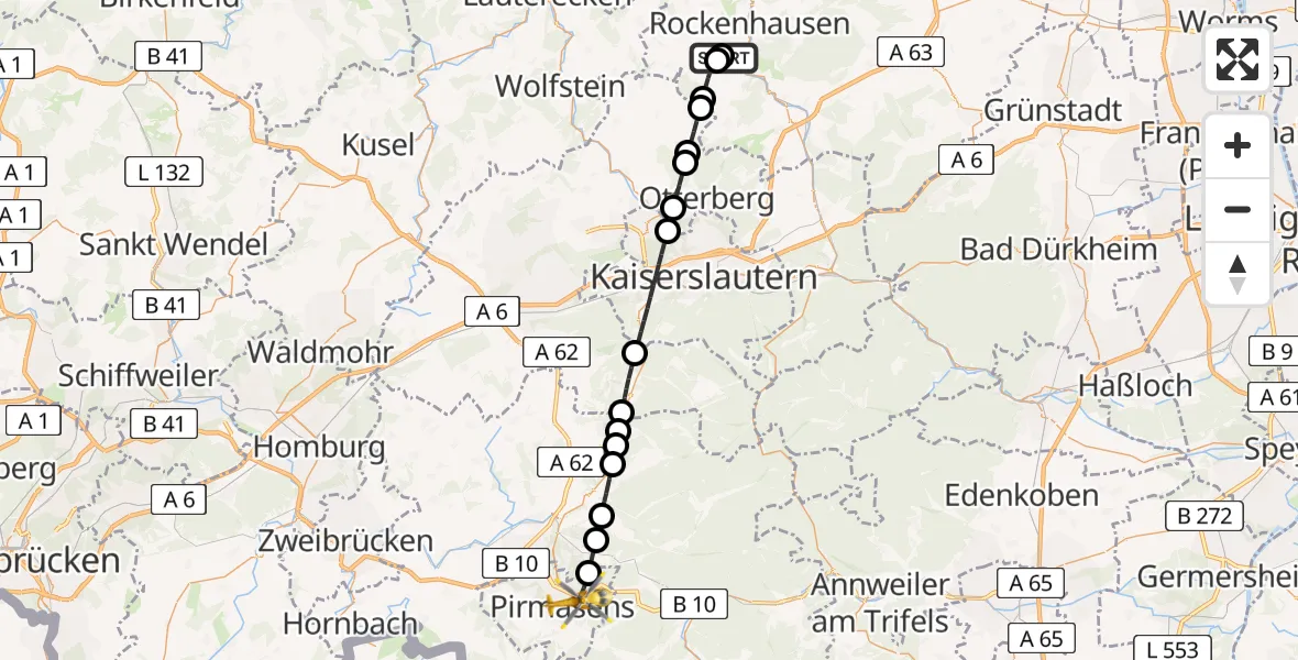Flugroute Rettungshubschrauber Imsweiler UL - Pirmasens, 10 März 2026, 07:23