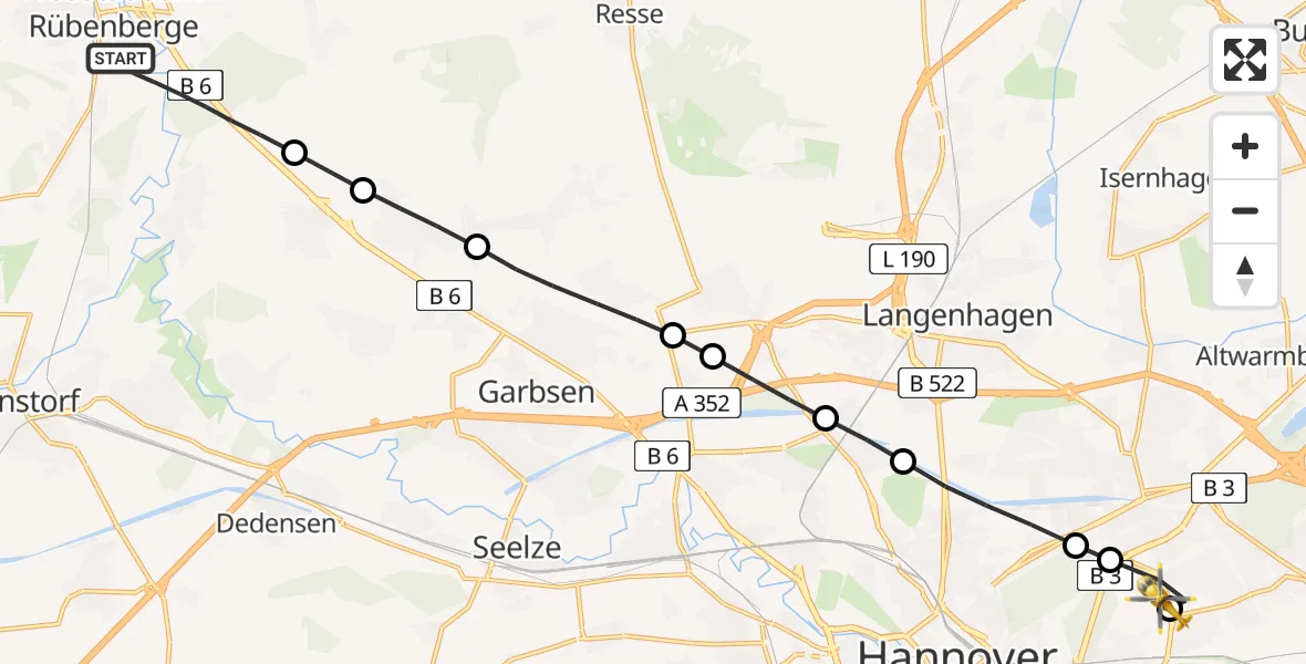 Flugroute Rettungshubschrauber Neustadt am Rübenberge - Hannover Air Rescue Heliport (Christoph 4), 10 März 2026, 07:24