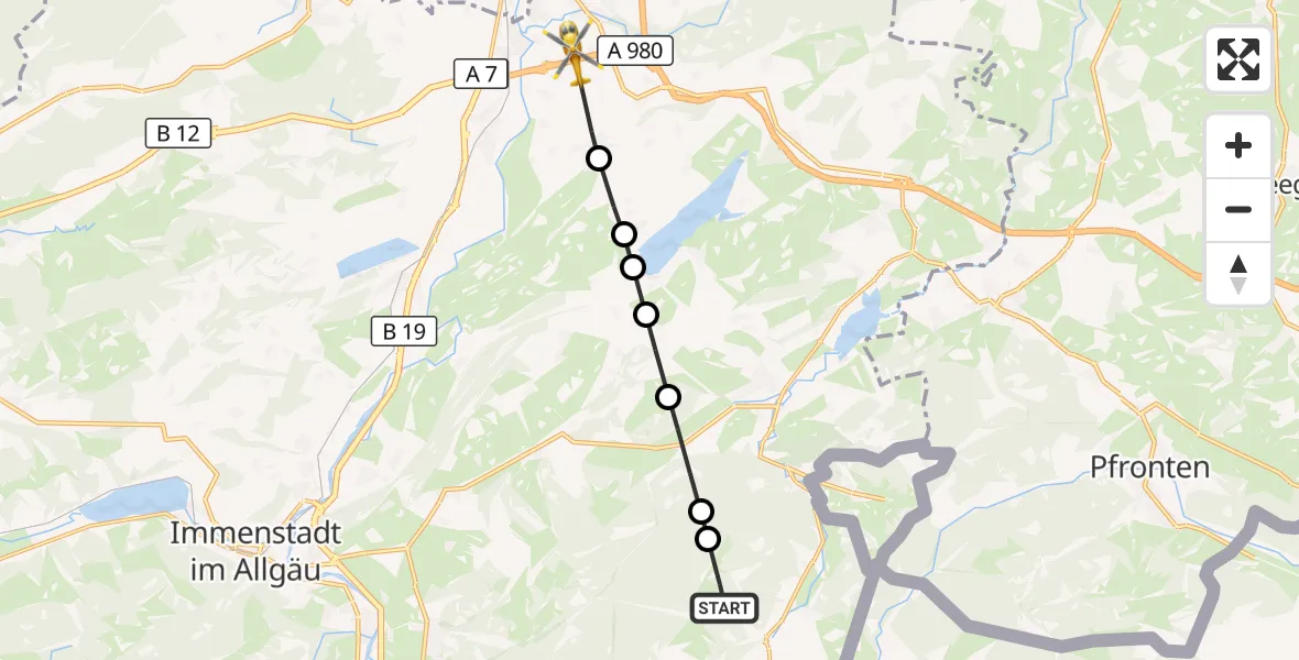 Flugroute Rettungshubschrauber Unterjoch - Weidach, 10 März 2026, 07:26