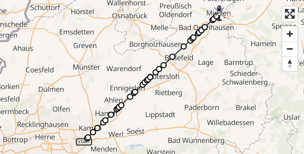 Flugroute Polizeihubschrauber Dortmund Airport - Minden, 10 März 2026, 07:27