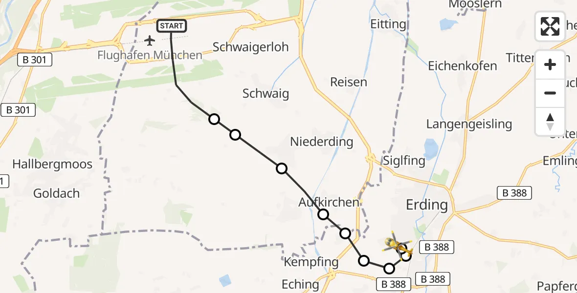Routekaart van de vlucht: Rettungshubschrauber nach Erding District Hospital