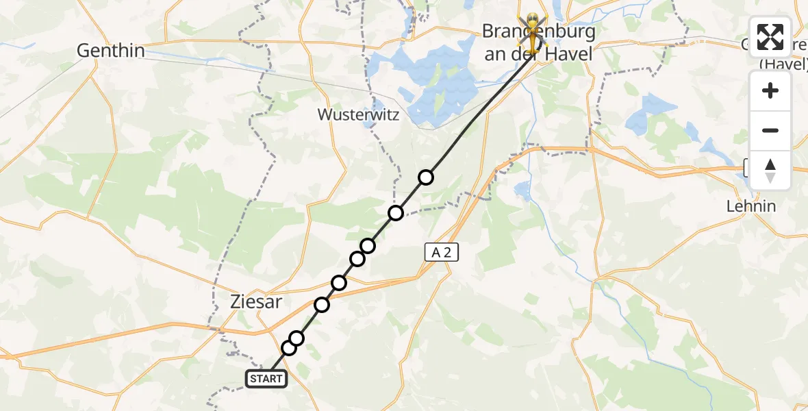 Flugroute Rettungshubschrauber Buckau - Brandenburg an der Havel, 10 März 2026, 07:34