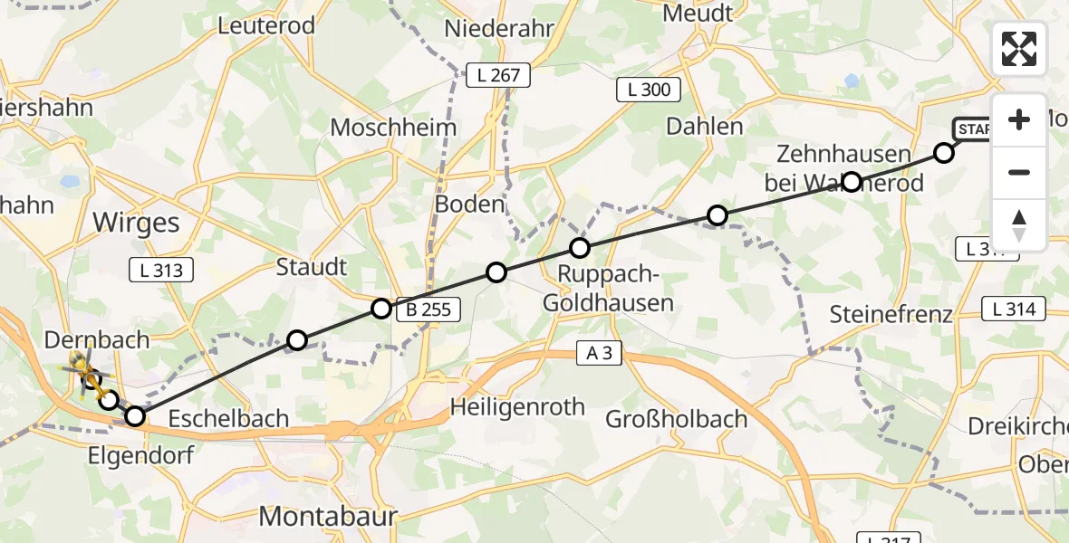 Routekaart van de vlucht: Rettungshubschrauber nach Dernbach Sacred Heart Hospital