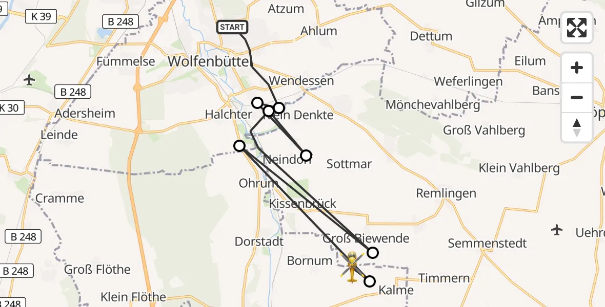Flugroute Rettungshubschrauber Wolfenbüttel - Groß Biewende, 10 März 2026, 08:12