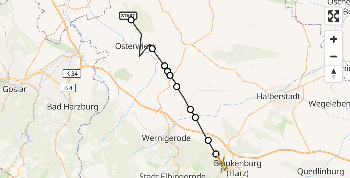 Flugroute Rettungshubschrauber Osterode am Fallstein - Blankenburg, 10 März 2026, 08:17