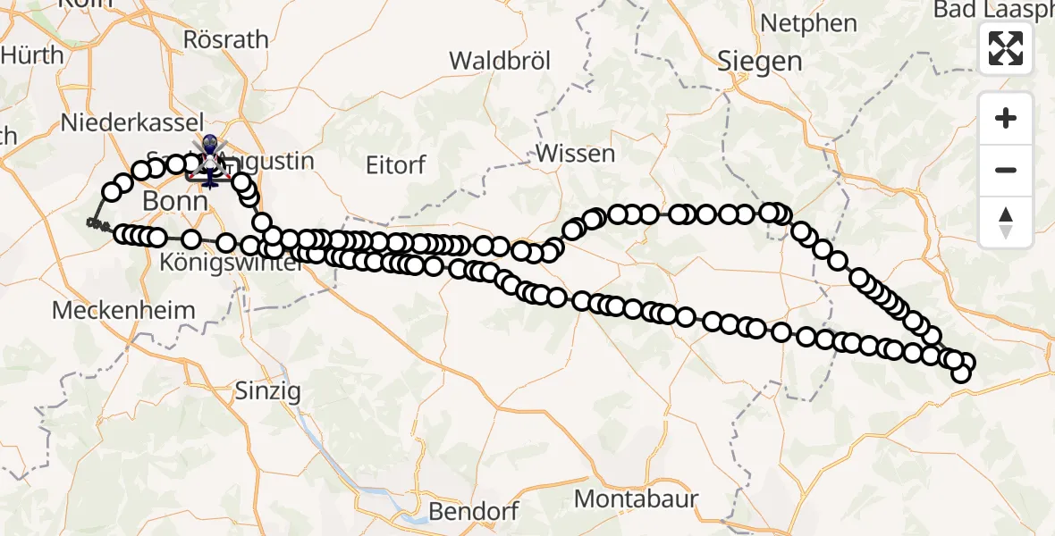 Flugroute Polizeihubschrauber Bonn-Hangelar Airfield - Sankt Augustin, 10 März 2026, 08:19