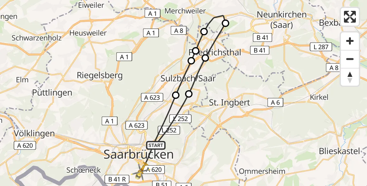 Flugroute Rettungshubschrauber Saarbrücken - Saarbrücken, 10 März 2026, 08:32