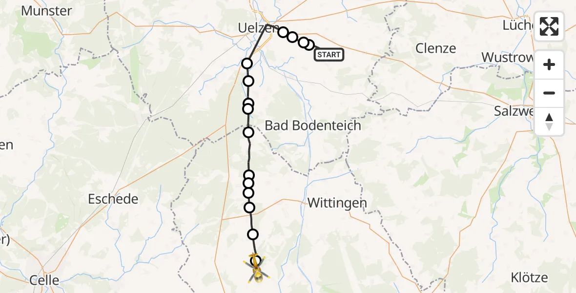 Flugroute Rettungshubschrauber Wieren - Betzhorn, 10 März 2026, 08:37